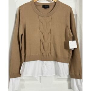 NEW Laundry Shelli Segal Preppy Embellished Layered Sweater Cuffs Sz SMALL $89